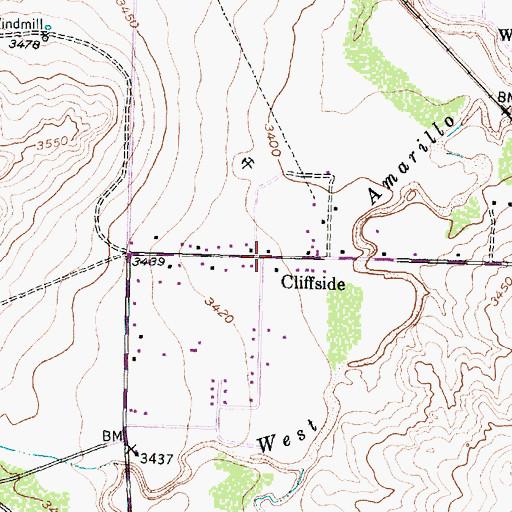 Topographic Map of Cliffside, TX