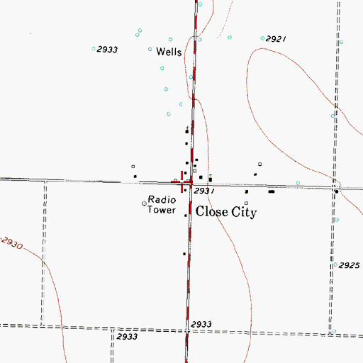 Topographic Map of Close City, TX