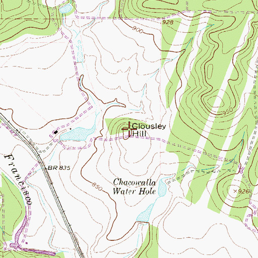Topographic Map of Clousley Hill, TX