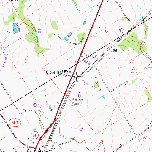 Topographic Map of Cloverleaf Rest Cemetery, TX