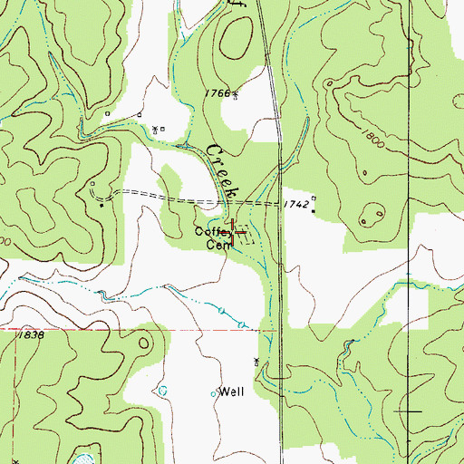 Topographic Map of Coffey Cemetery, TX