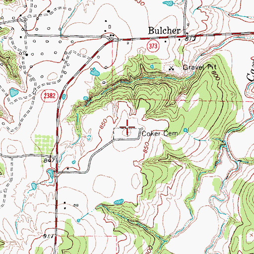 Topographic Map of Coker Cemetery, TX