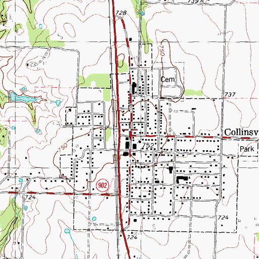 Topographic Map of Collinsville, TX