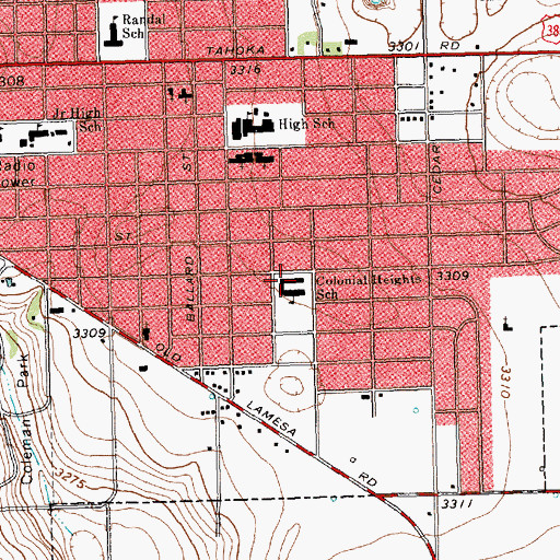 Topographic Map of Colonial Heights School, TX