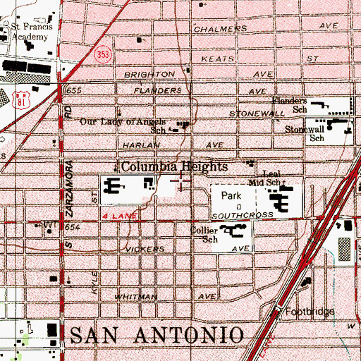 Topographic Map of Columbia Heights, TX
