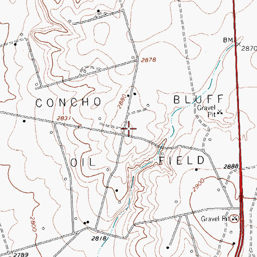Topographic Map of Concho Bluff Oil Field, TX