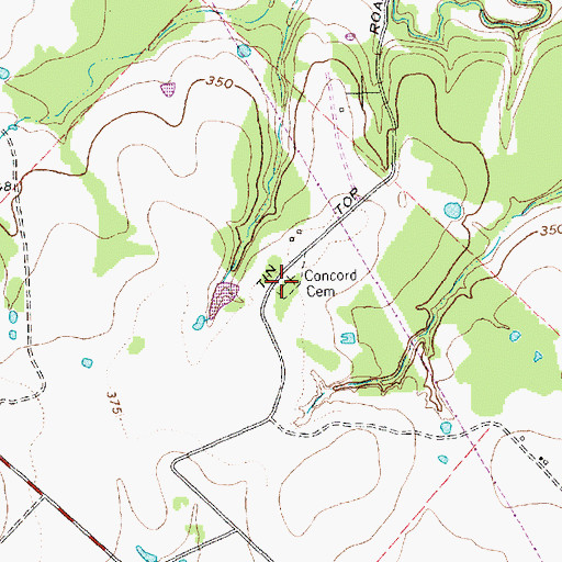 Topographic Map of Concord Cemetery, TX