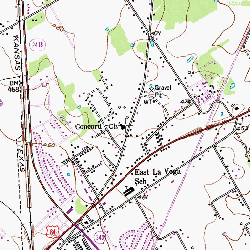 Topographic Map of Concord Church, TX
