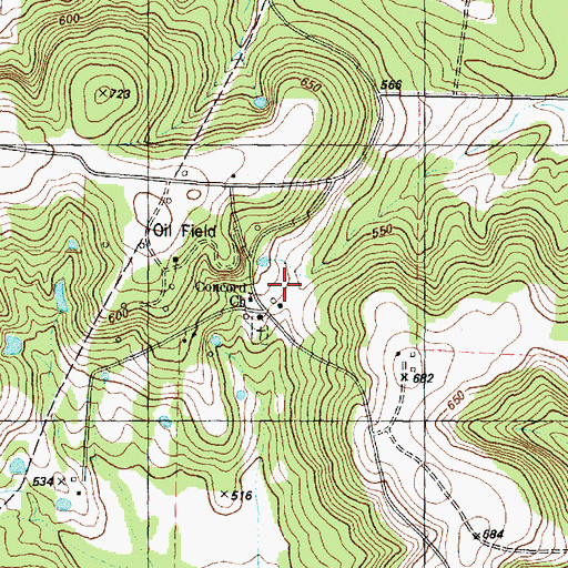 Topographic Map of Concord Church, TX