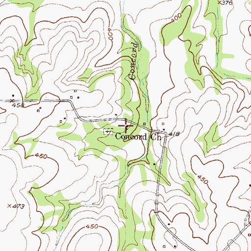 Topographic Map of Concord Church, TX