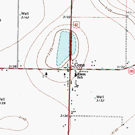 Topographic Map of Cone, TX