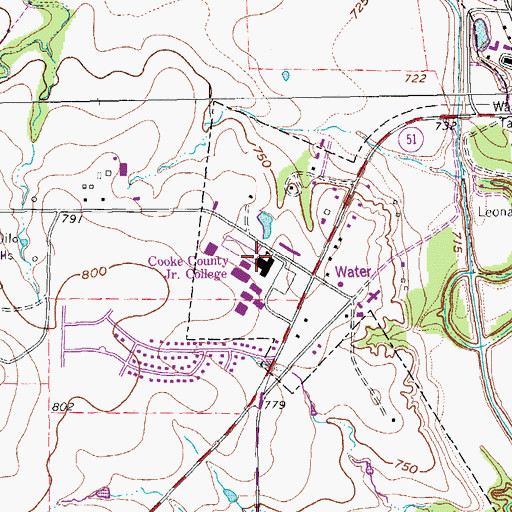 Topographic Map of Cooke County Junior College, TX
