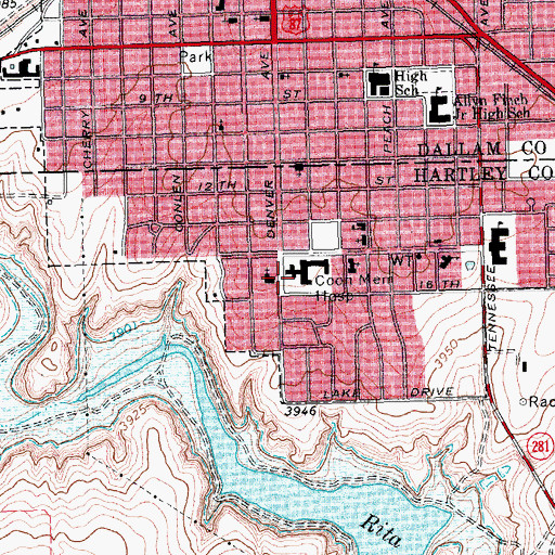 Topographic Map of Coon Memorial Hospital, TX