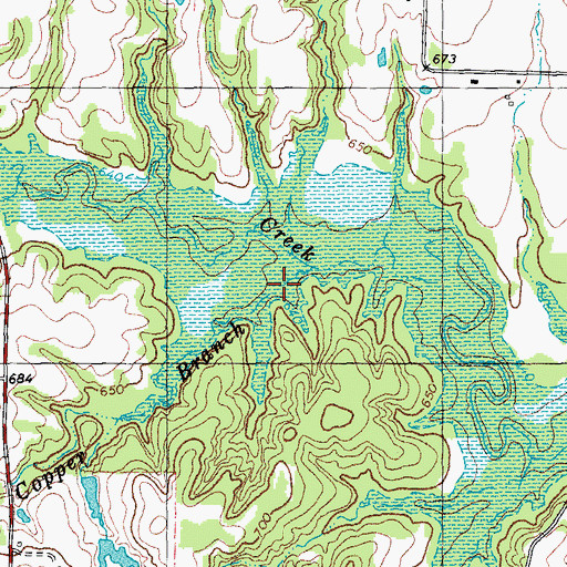 Topographic Map of Copper Branch, TX