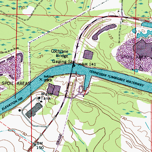 Topographic Map of Cochrane Ferry (historical), AL