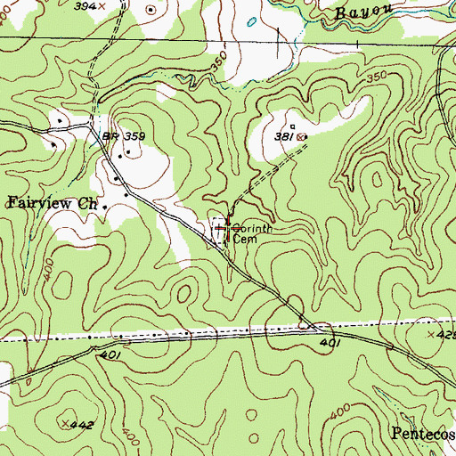 Topographic Map of Corinth Cemetery, TX
