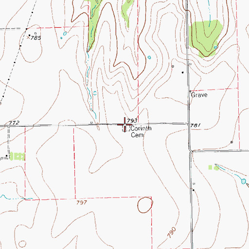Topographic Map of Corinth Cemetery, TX