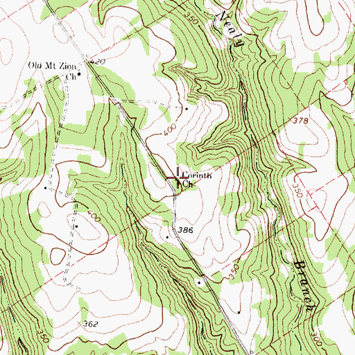 Topographic Map of Corinth Church, TX