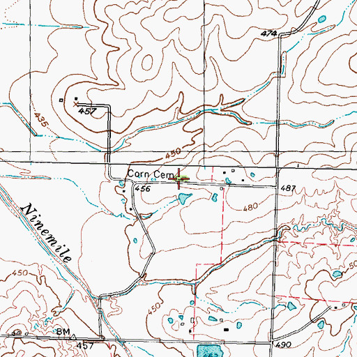Topographic Map of Corn Cemetery, TX
