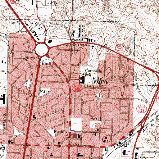 Topographic Map of Coronado School, TX