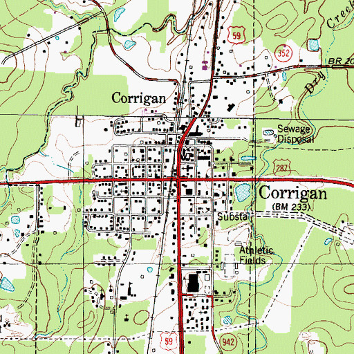 Topographic Map of Corrigan, TX