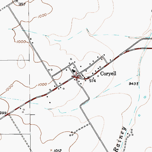 Topographic Map of Coryell, TX
