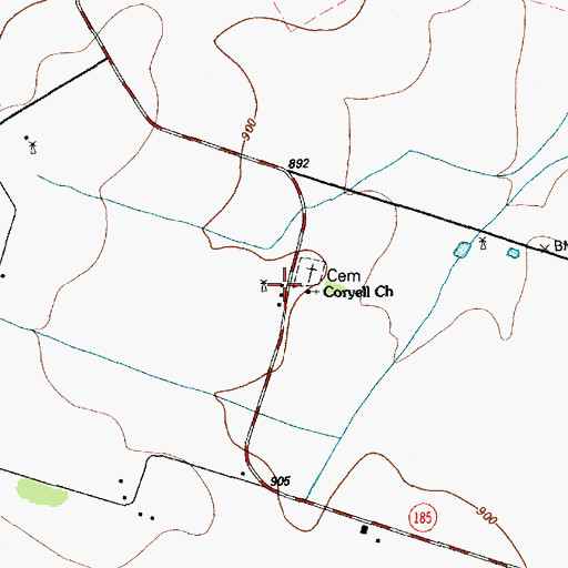 Topographic Map of Coryell Church, TX