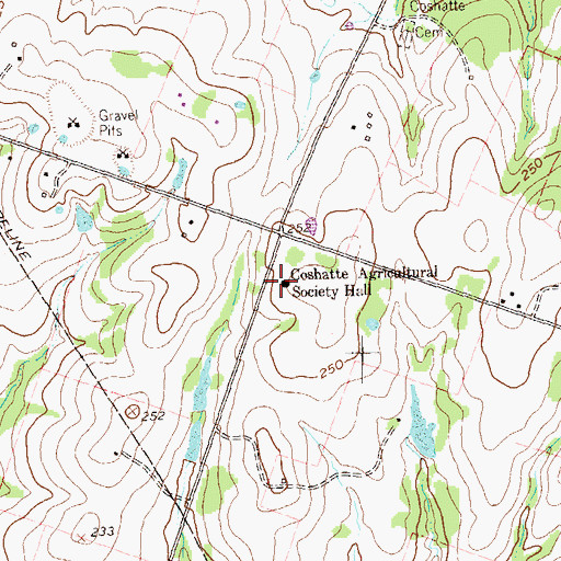Topographic Map of Coshatte Agricultural Society Hall, TX