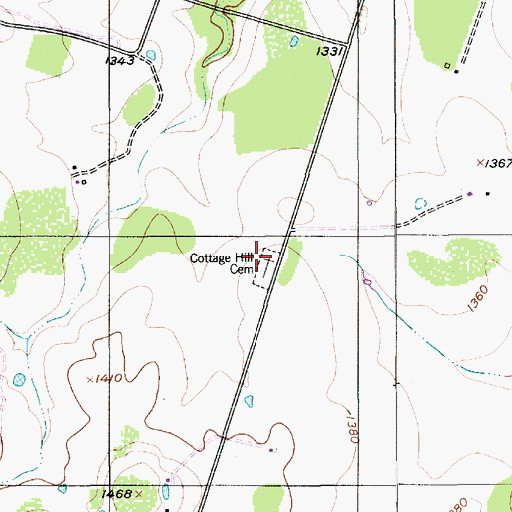 Topographic Map of Cottage Hill Cemetery, TX
