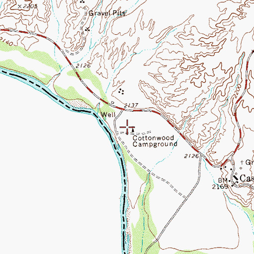 Topographic Map of Cottonwood Campground, TX