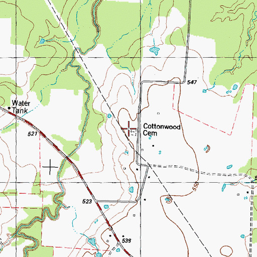 Topographic Map of Cottonwood Cemetery, TX