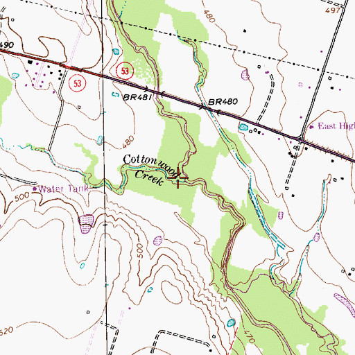 Topographic Map of Cottonwood Creek, TX