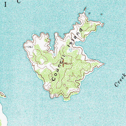 Topographic Map of Council Island, TX
