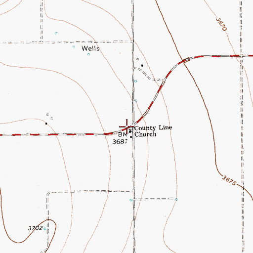 Topographic Map of County Line Church, TX
