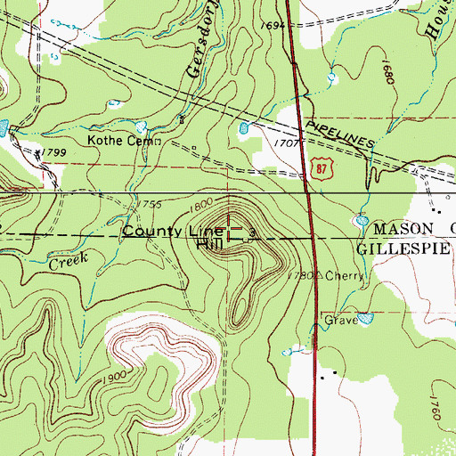 Topographic Map of County Line Hill, TX