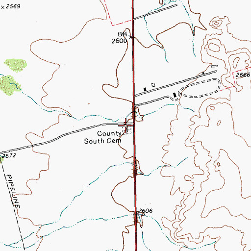 Topographic Map of County South Cemetery, TX