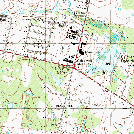 Topographic Map of Cover Cemetery, TX
