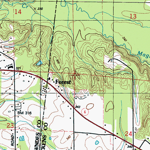 Topographic Map of Forest, AL