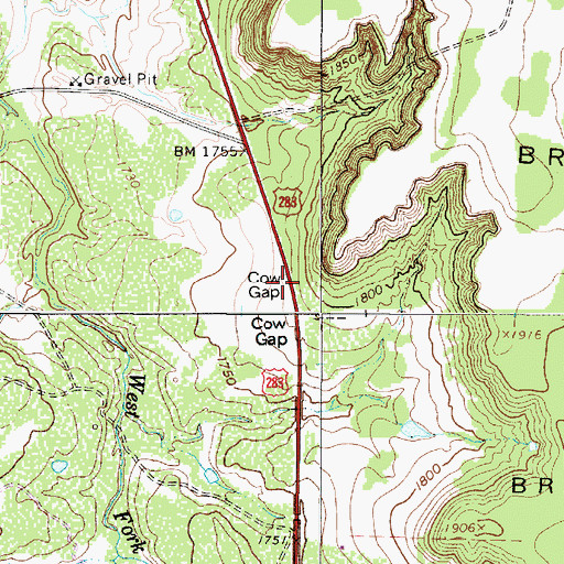 Topographic Map of Cow Gap, TX