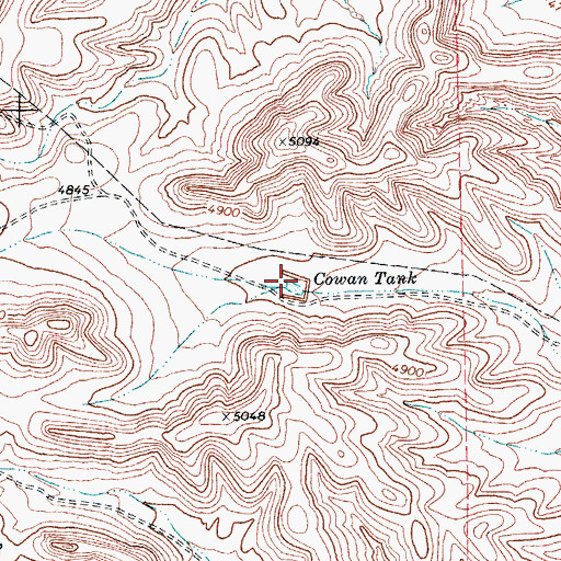 Topographic Map of Cowan Tank, TX