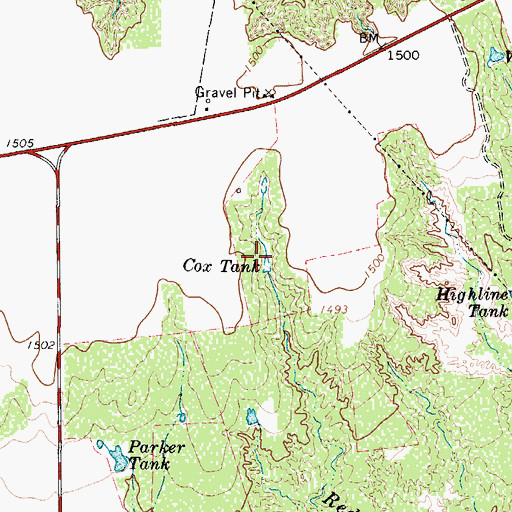 Topographic Map of Cox Tank, TX