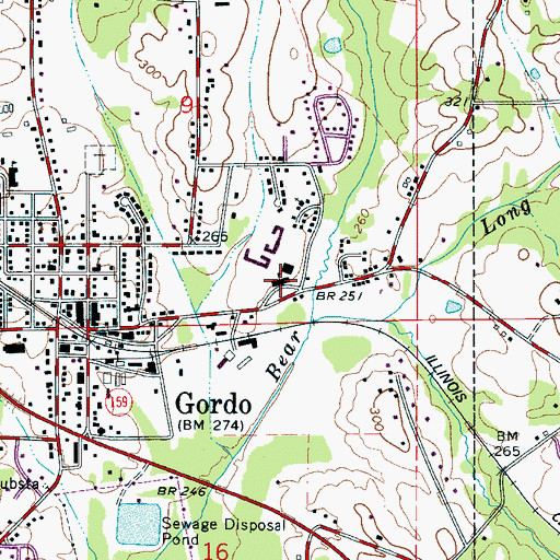 Topographic Map of Gordo Elementary School, AL
