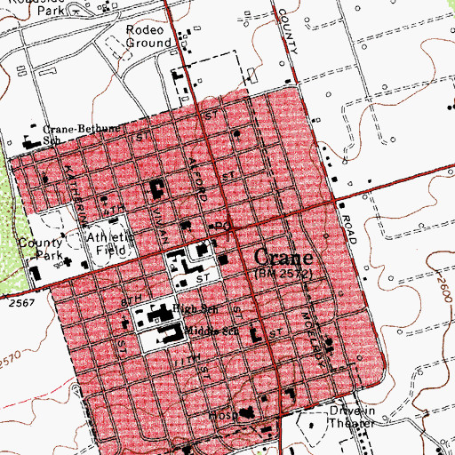 Topographic Map of Crane, TX