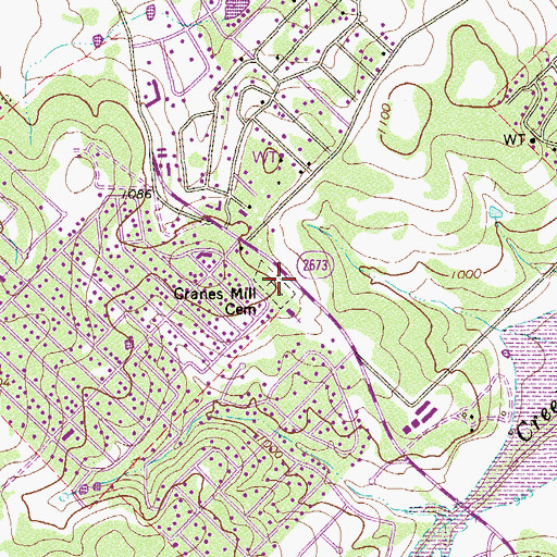 Topographic Map of Cranes Mill Cemetery, TX