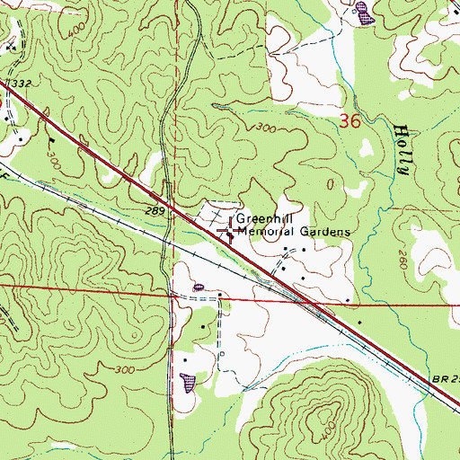 Topographic Map of Greenhill Memorial Gardens, AL