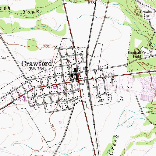 Topographic Map of Crawford, TX