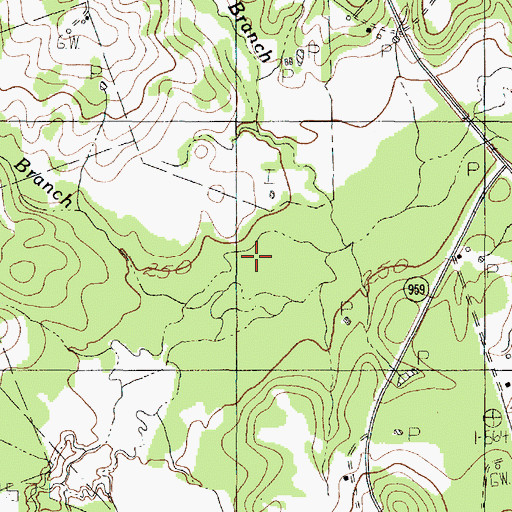 Topographic Map of Crawford Branch, TX