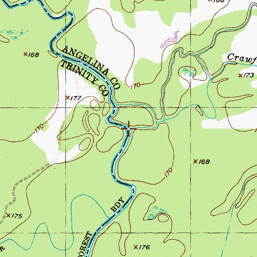Topographic Map of Crawford Creek, TX