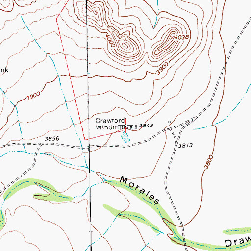 Topographic Map of Crawford Windmills, TX