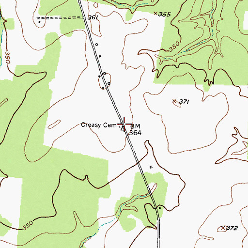 Topographic Map of Creasy Cemetery, TX